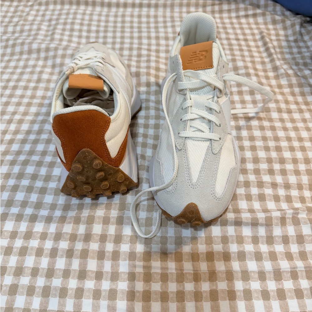 New Balance 327 Cream and Tan Sneakers